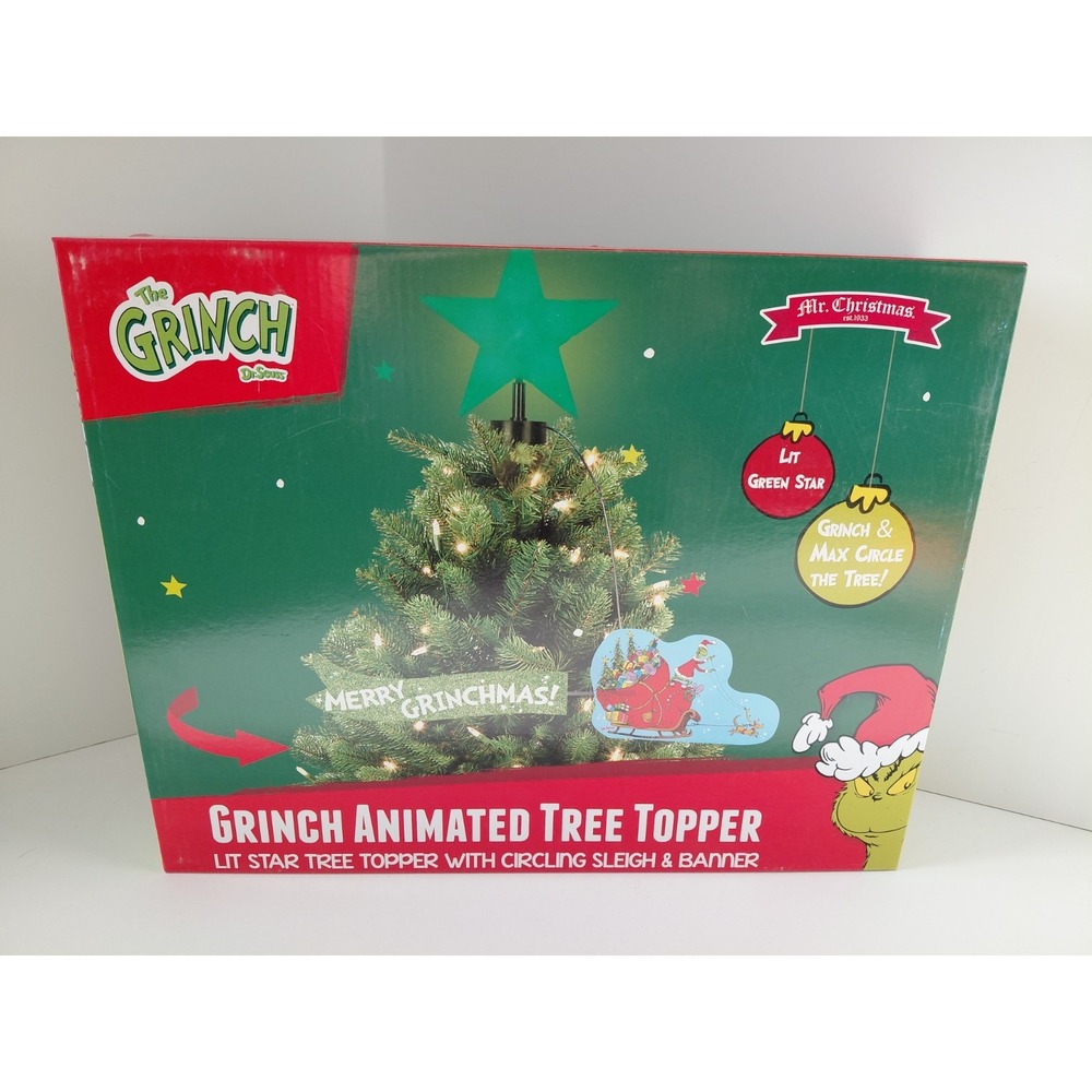 Grinch Animated Tree Topper Mr Christmas 2025 Lighted Star Circling Sleigh NEW